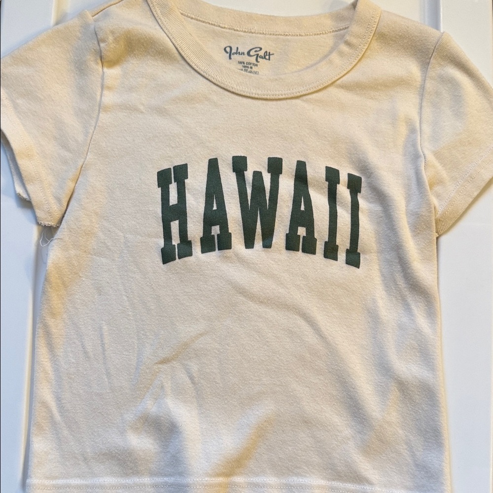 Brandy Melville Cream and Green 'Hawaii' Crop Tee, OS